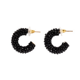 Mini Black beaded hoop earrings